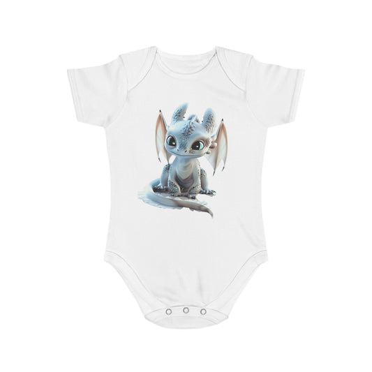 Short Sleeve Baby Bodysuit with an Adorable Baby Dragon