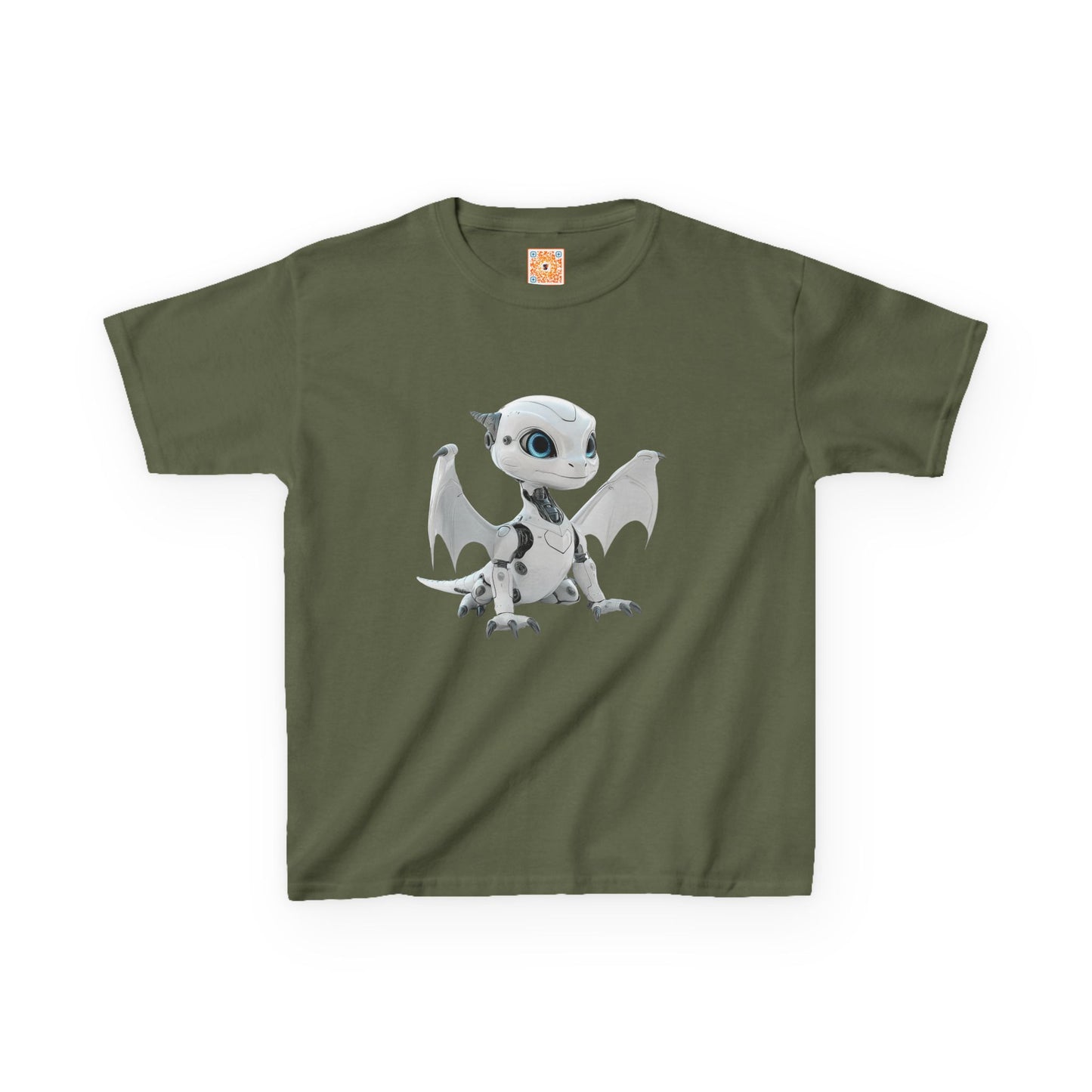 Cute White Robot Dragon Kids Heavy Cotton T-Shirt - Teeny Tiny Dragons