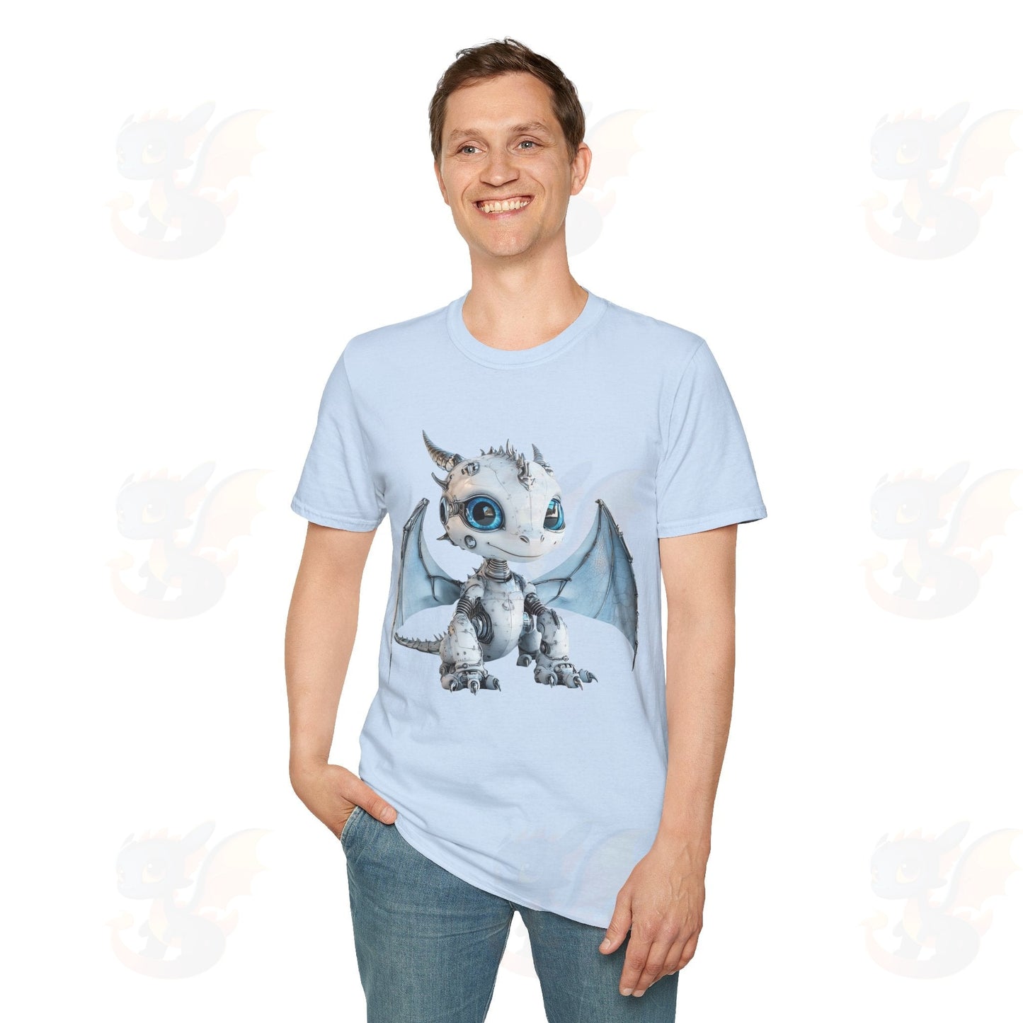 Cute Little Robot Dragon - Adult Robot Dragon Design Unisex Softstyle T-Shirt