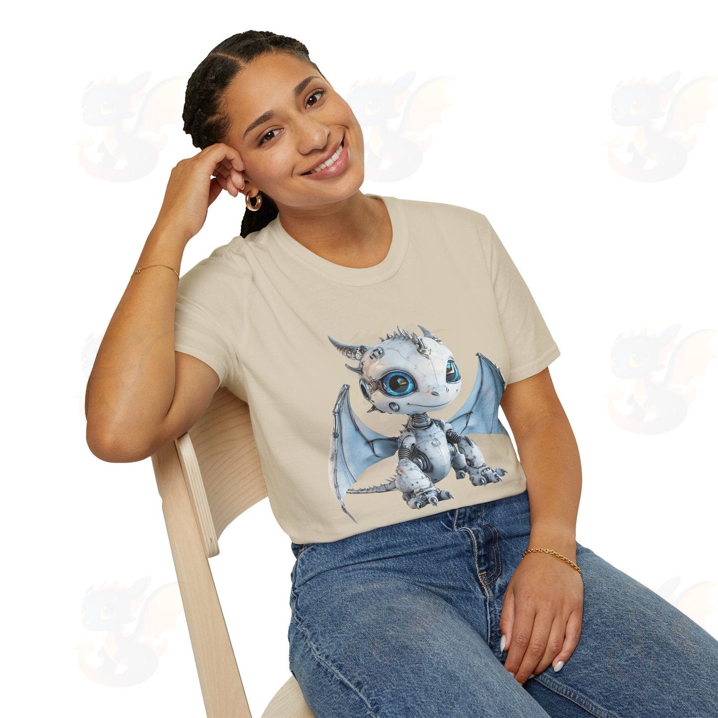 Cute Little Robot Dragon - Adult Robot Dragon Design Unisex Softstyle T-Shirt
