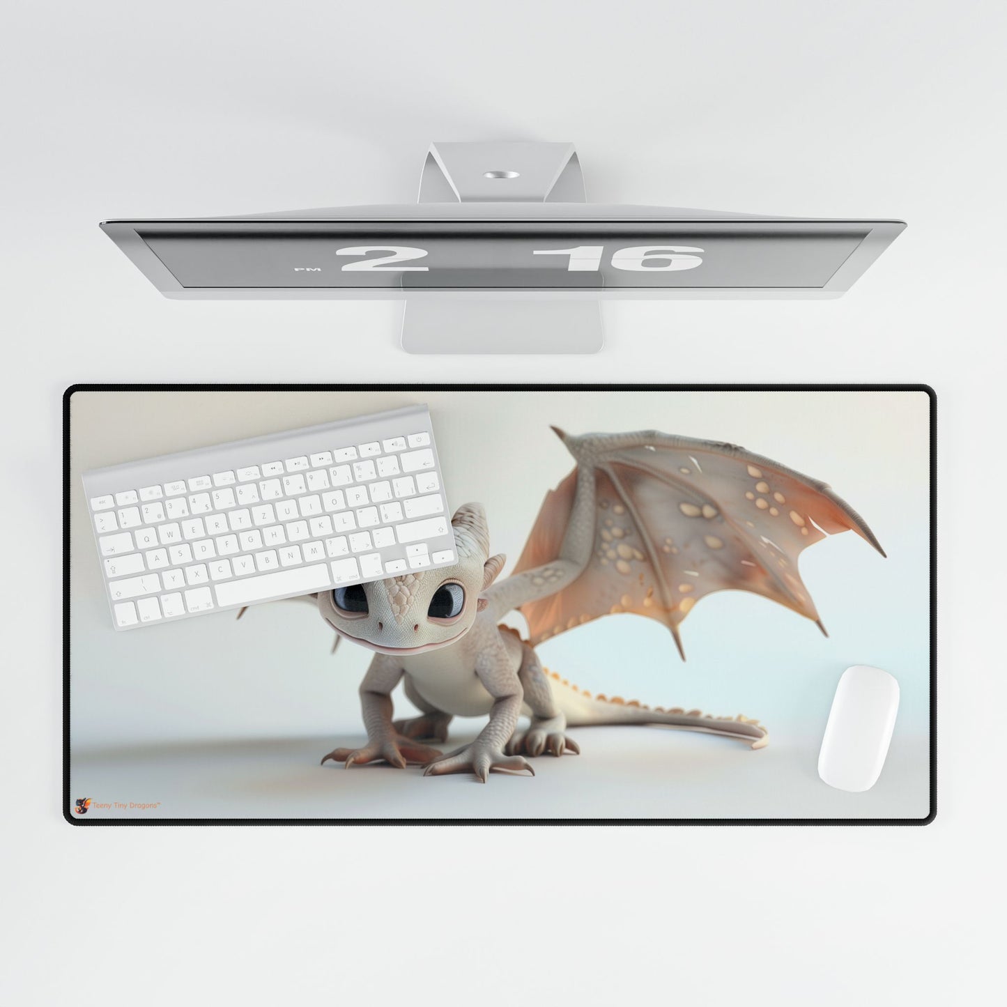 Happy Smiley Little Dragon Desk Mat - Teeny Tiny Dragons