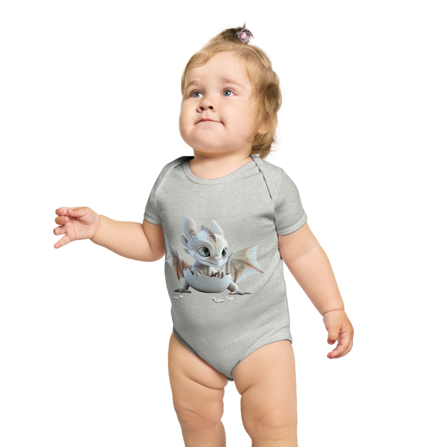 Short Sleeve Baby Bodysuit with an Adorable Baby Dragon