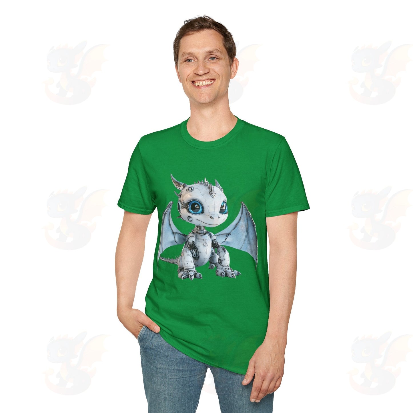 Cute Little Robot Dragon - Adult Robot Dragon Design Unisex Softstyle T-Shirt