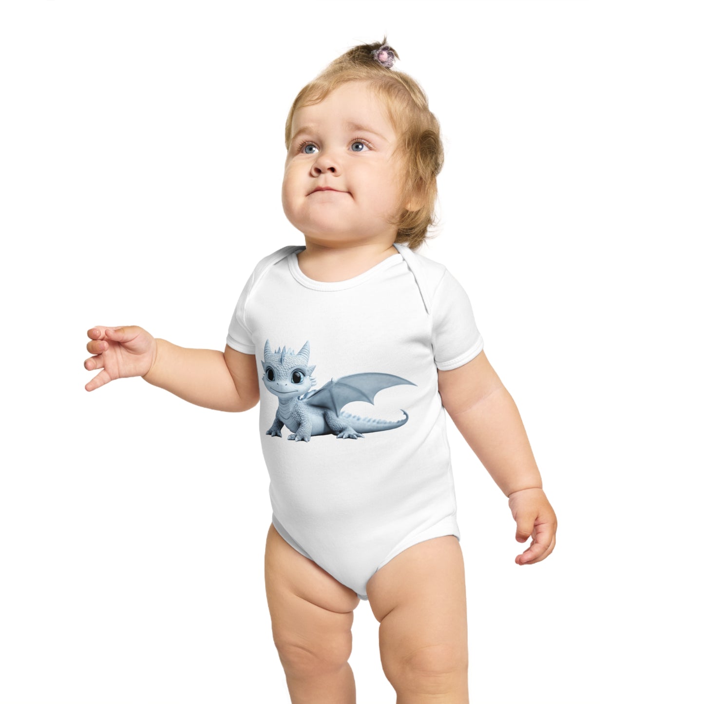 Short Sleeve Baby Bodysuit with an Adorable Baby Dragon