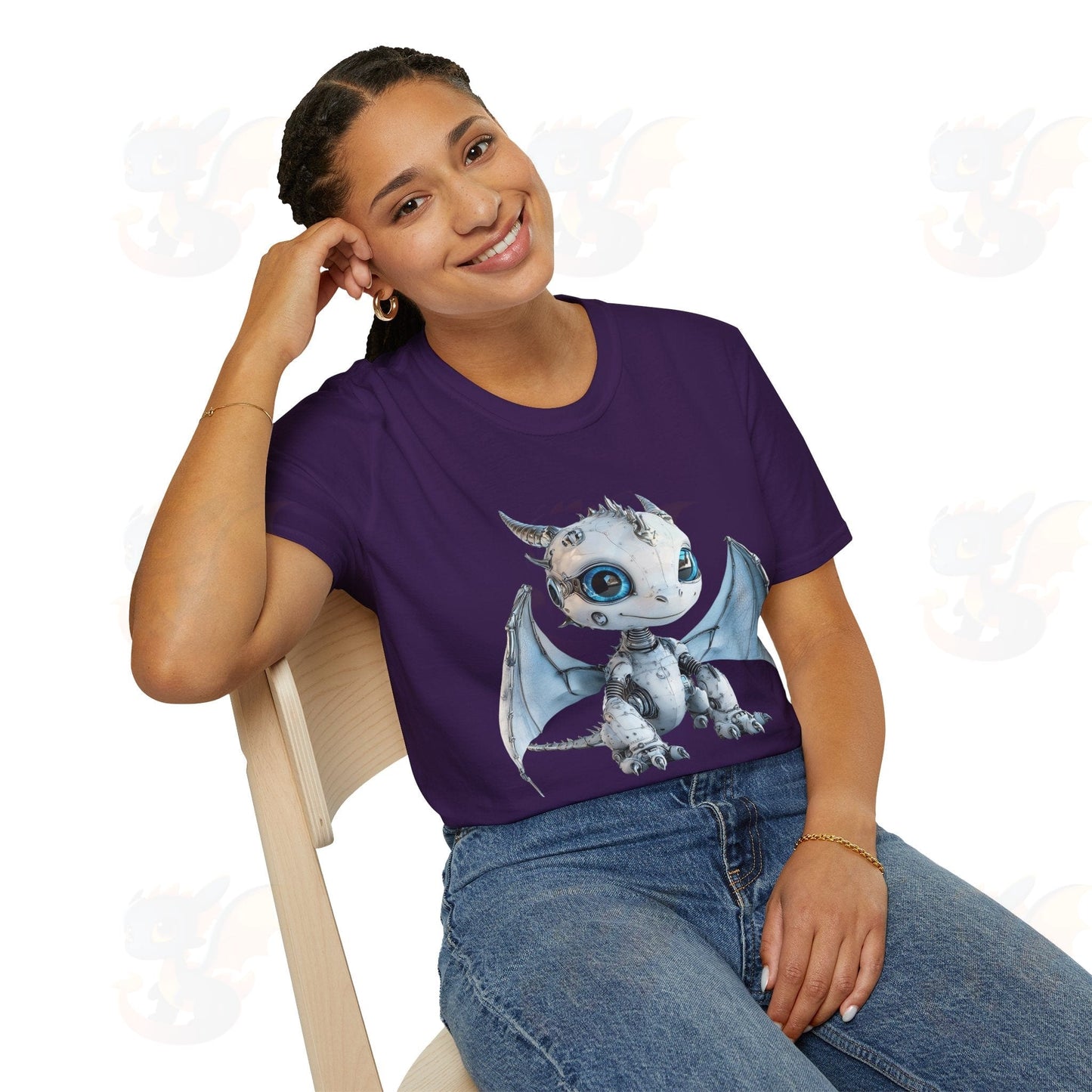 Cute Little Robot Dragon - Adult Robot Dragon Design Unisex Softstyle T-Shirt