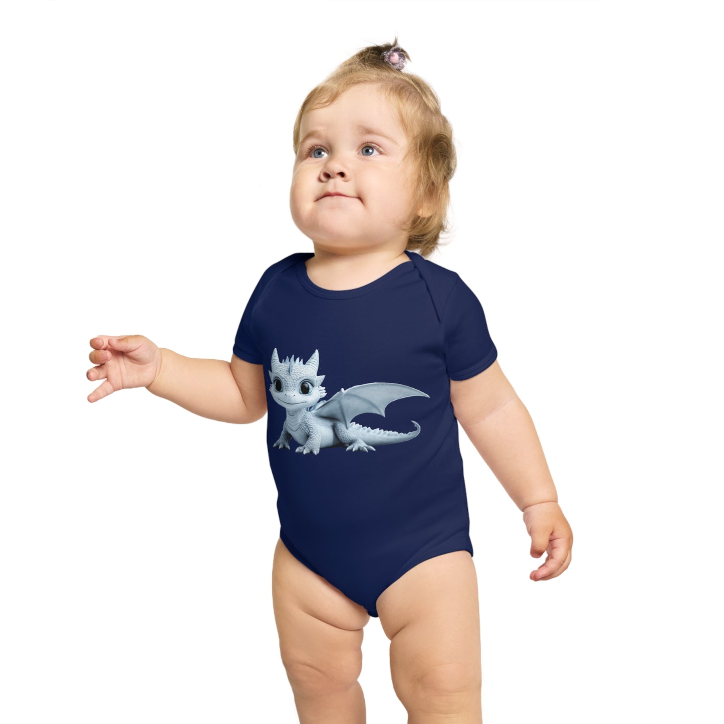 Short Sleeve Baby Bodysuit with an Adorable Baby Dragon