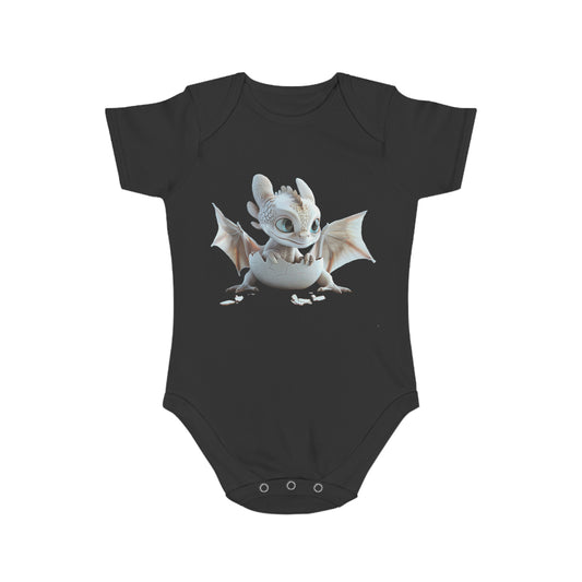 Short Sleeve Baby Bodysuit with an Adorable Baby Dragon