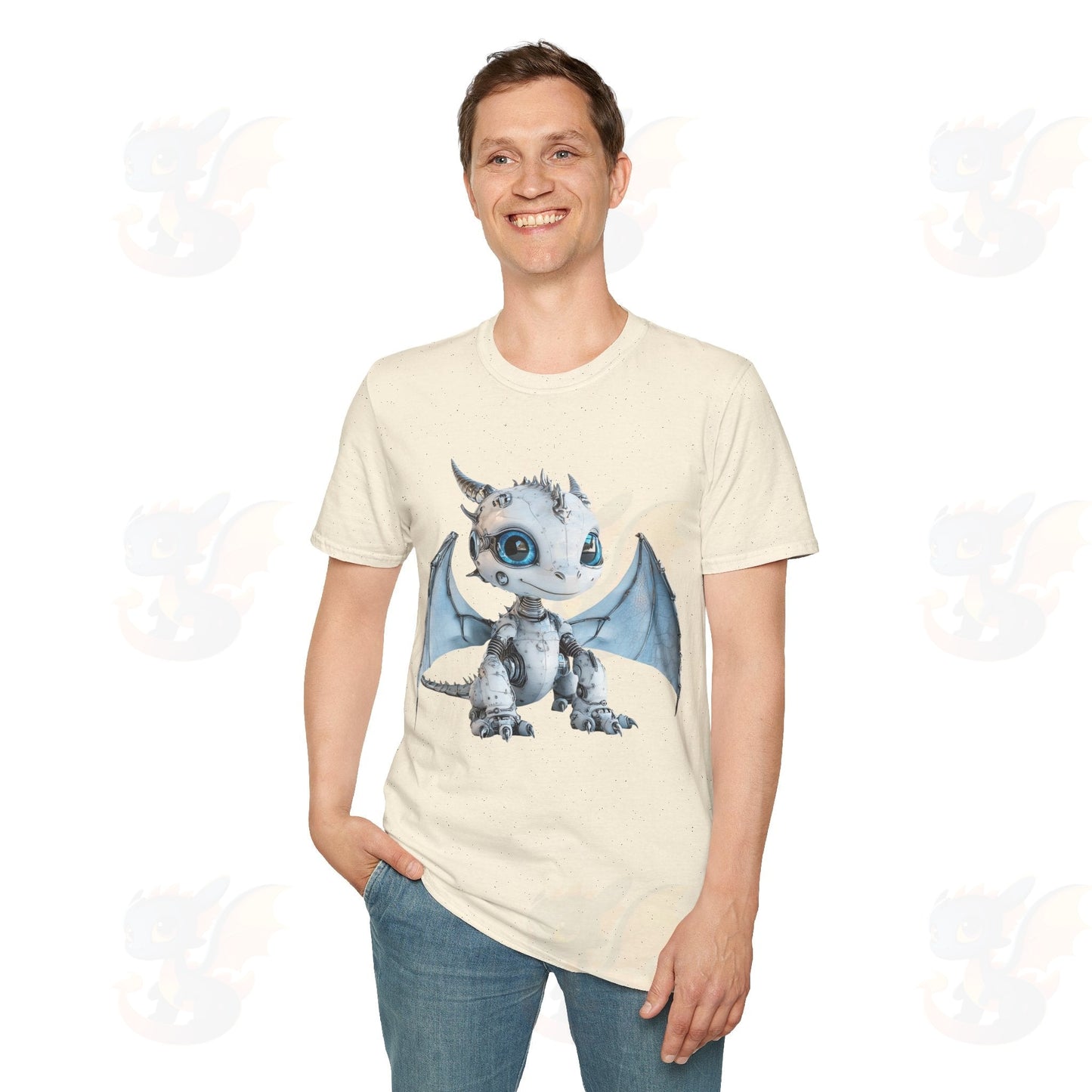 Cute Little Robot Dragon - Adult Robot Dragon Design Unisex Softstyle T-Shirt