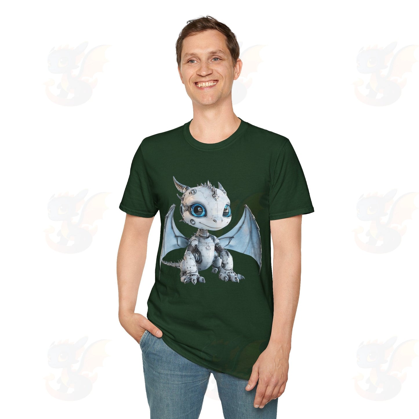 Cute Little Robot Dragon - Adult Robot Dragon Design Unisex Softstyle T-Shirt