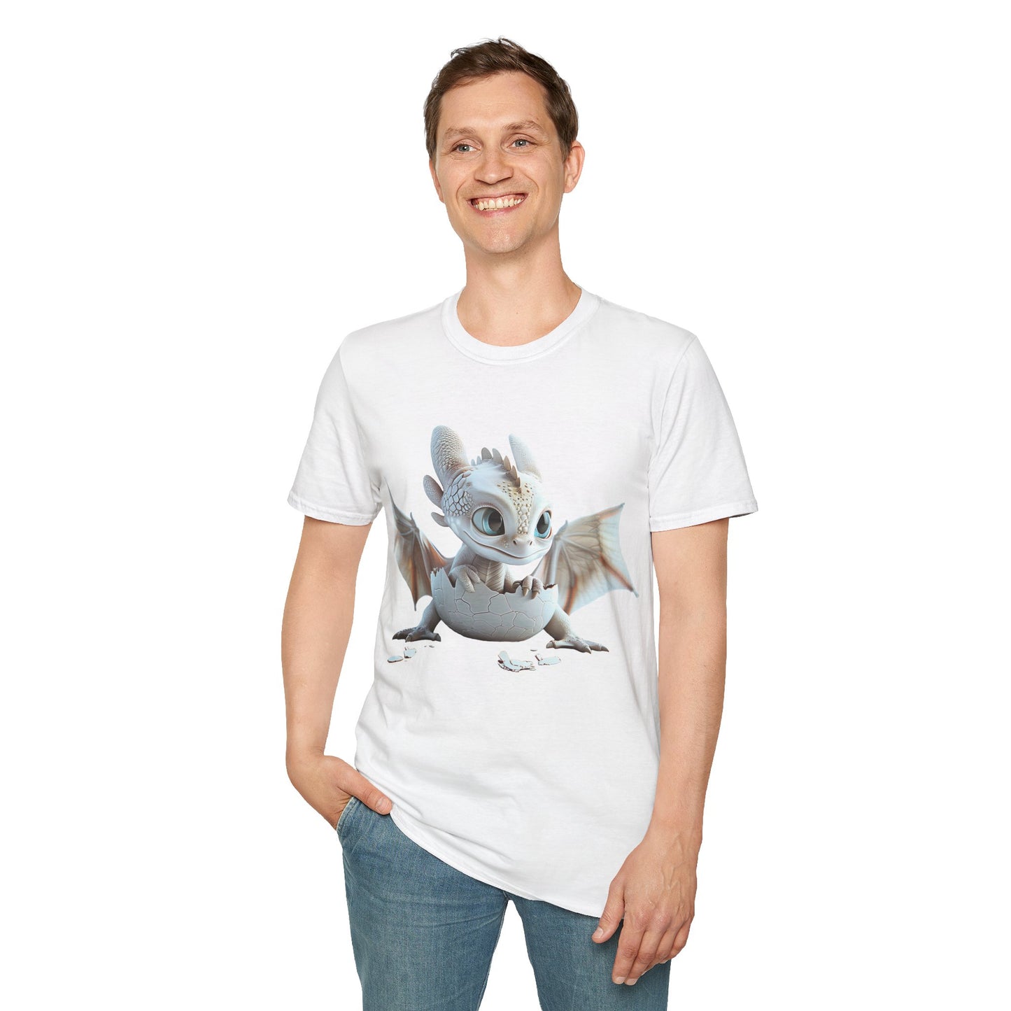 Baby Dragon Hatching from Egg Adult Unisex Softstyle T-Shirt - Teeny Tiny Dragons