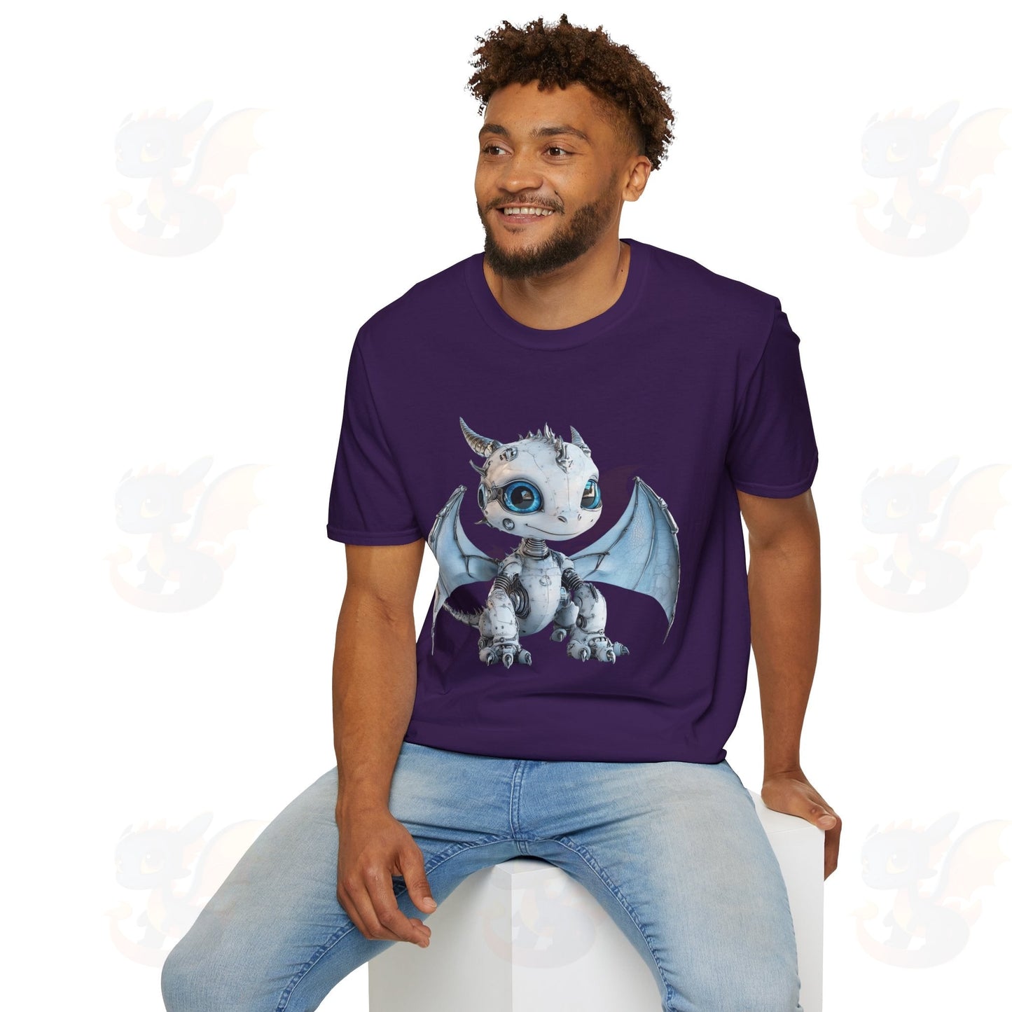 Cute Little Robot Dragon - Adult Robot Dragon Design Unisex Softstyle T-Shirt