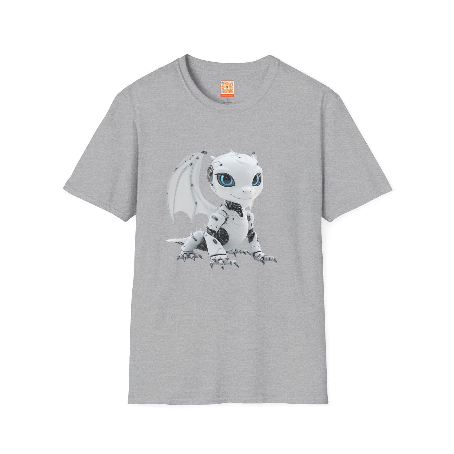 White Robot Dragon Adult Unisex Softstyle T-Shirt - Teeny Tiny Dragons