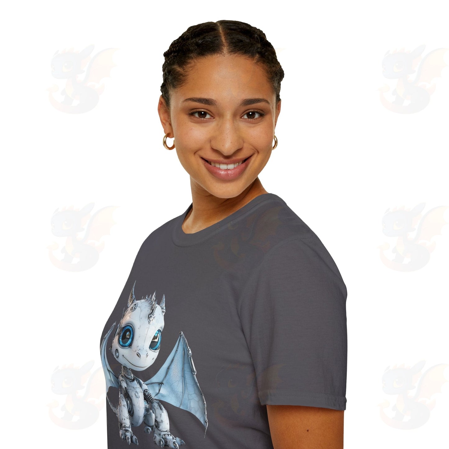 Cute Little Robot Dragon - Adult Robot Dragon Design Unisex Softstyle T-Shirt