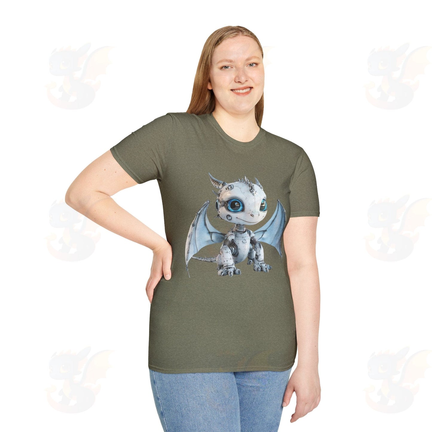 Cute Little Robot Dragon - Adult Robot Dragon Design Unisex Softstyle T-Shirt