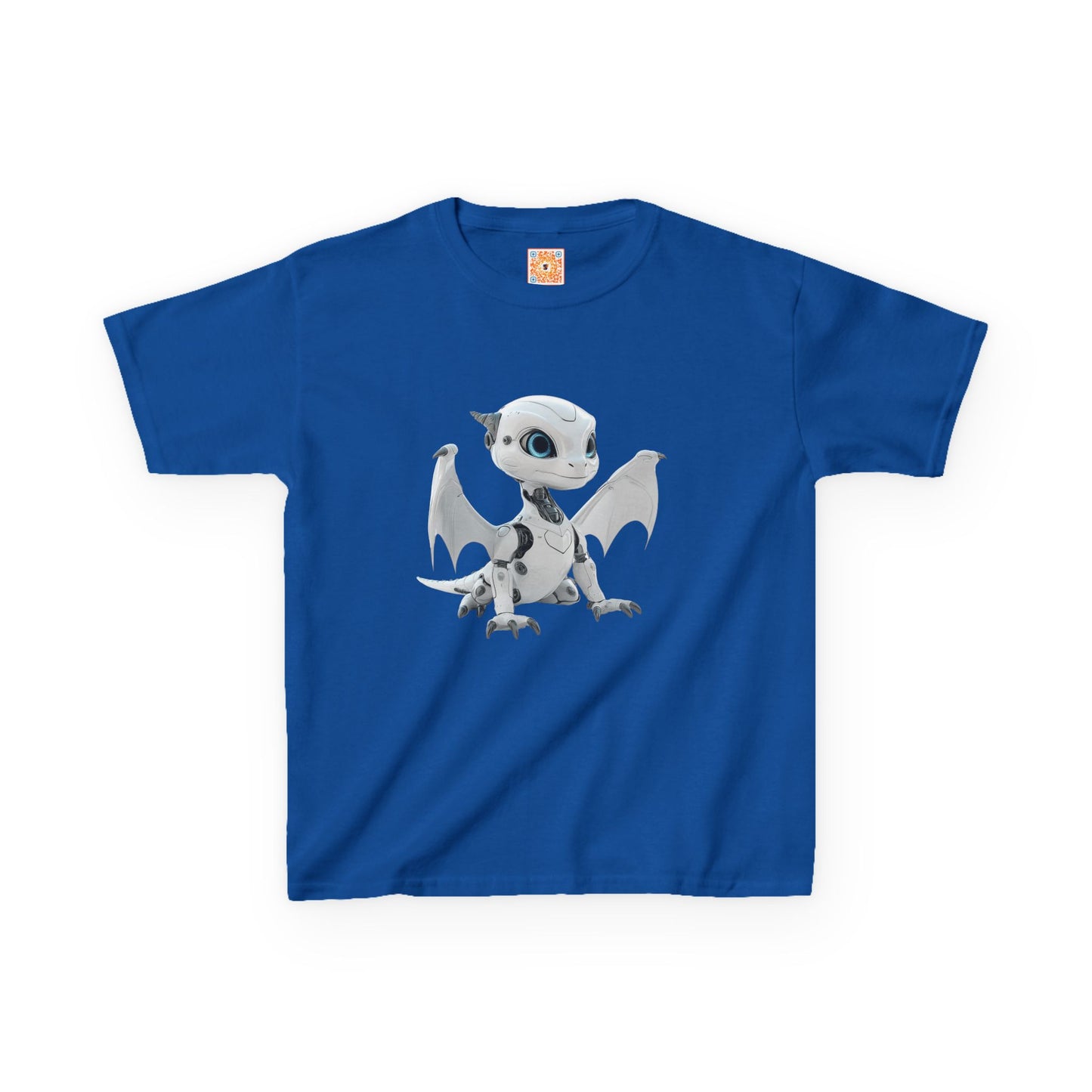 Cute White Robot Dragon Kids Heavy Cotton T-Shirt - Teeny Tiny Dragons