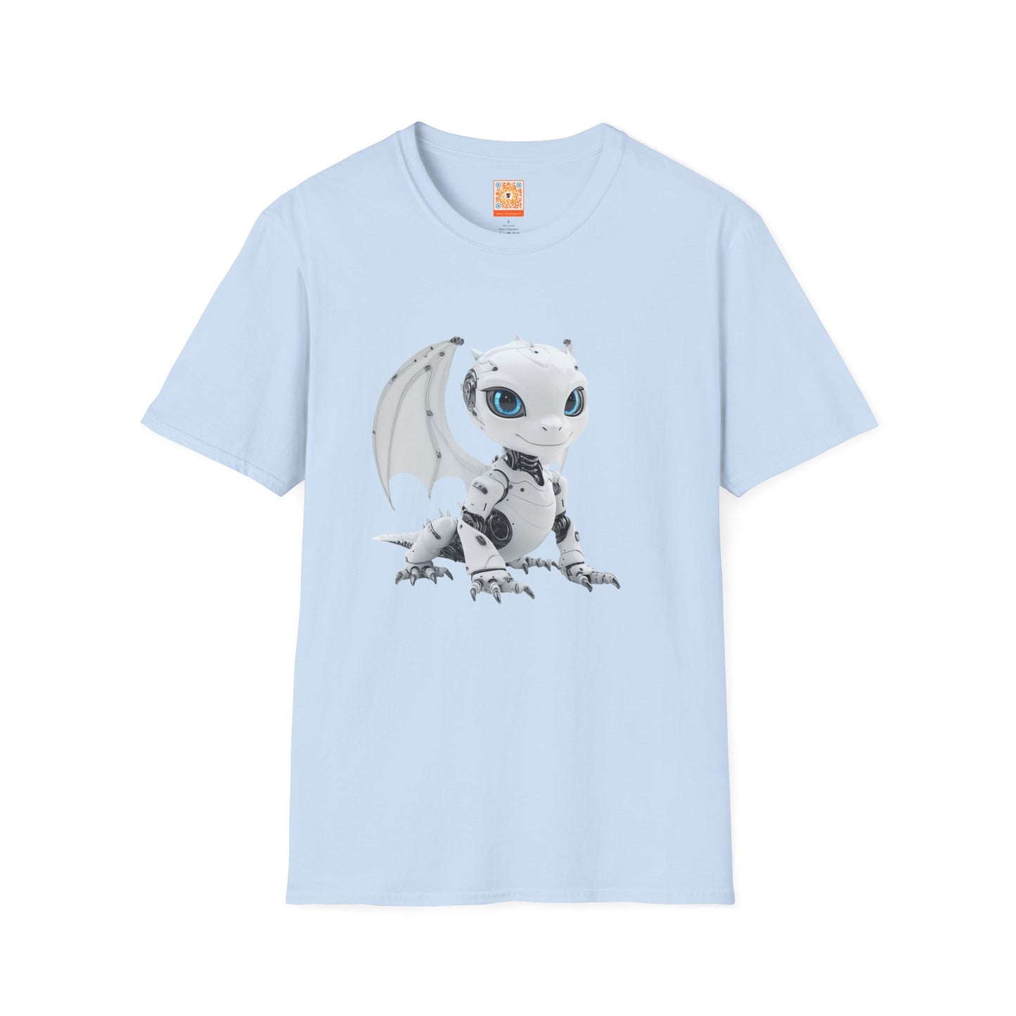 White Robot Dragon Adult Unisex Softstyle T-Shirt - Teeny Tiny Dragons