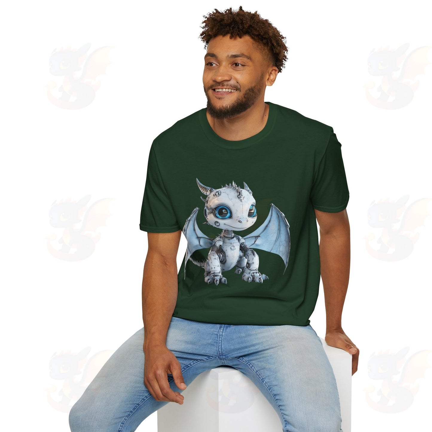 Cute Little Robot Dragon - Adult Robot Dragon Design Unisex Softstyle T-Shirt