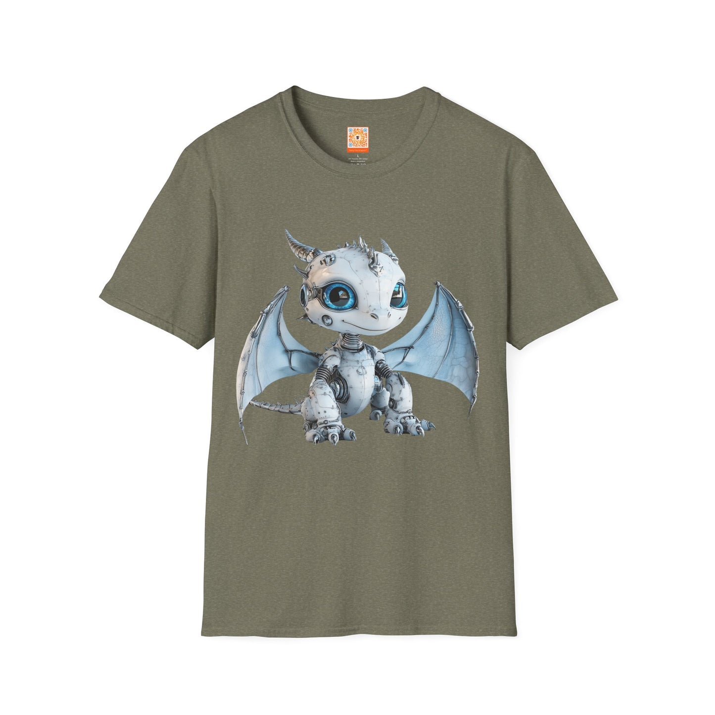 Blue Robot Dragon Adult Unisex Softstyle T-Shirt - Teeny Tiny Dragons