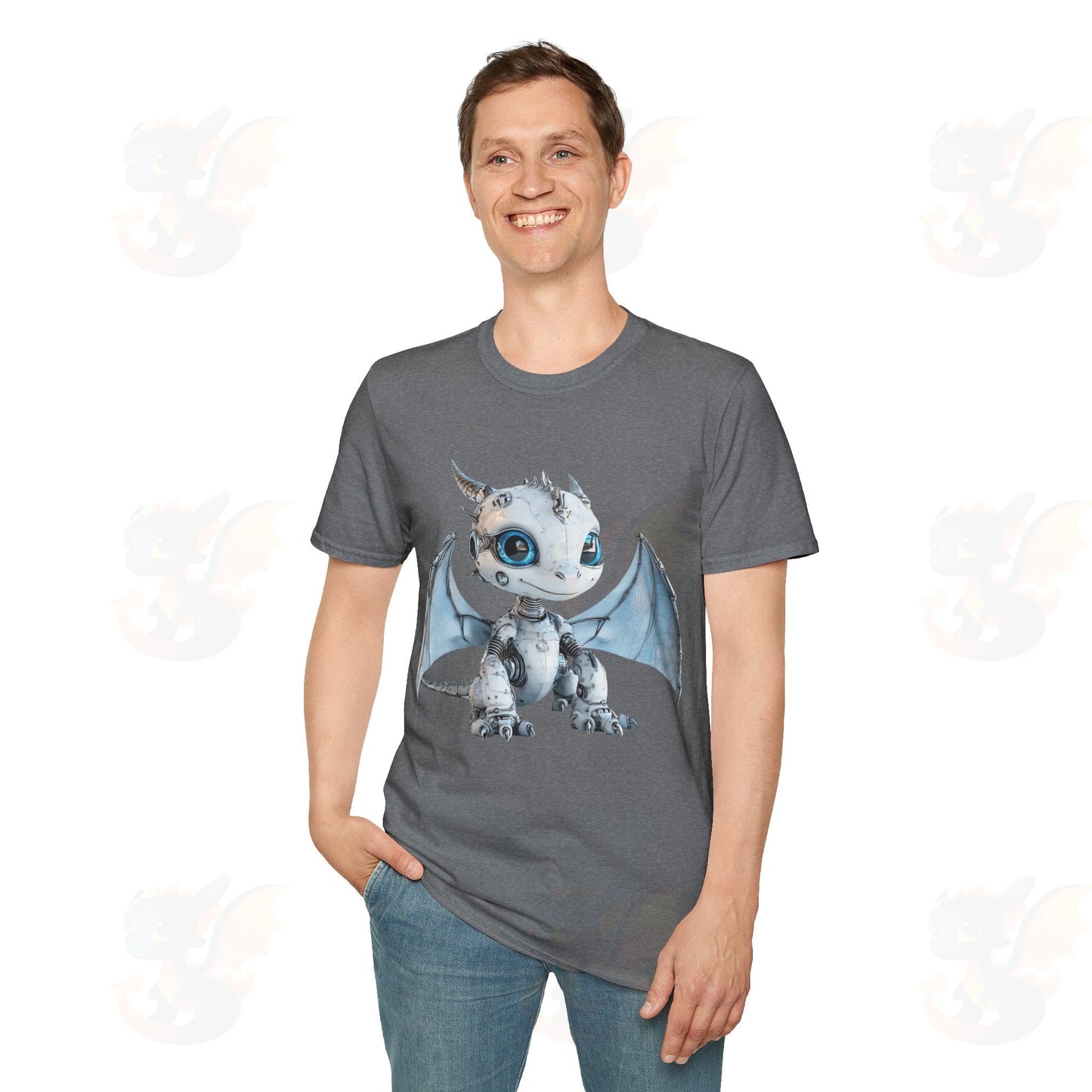 Cute Little Robot Dragon - Adult Robot Dragon Design Unisex Softstyle T-Shirt