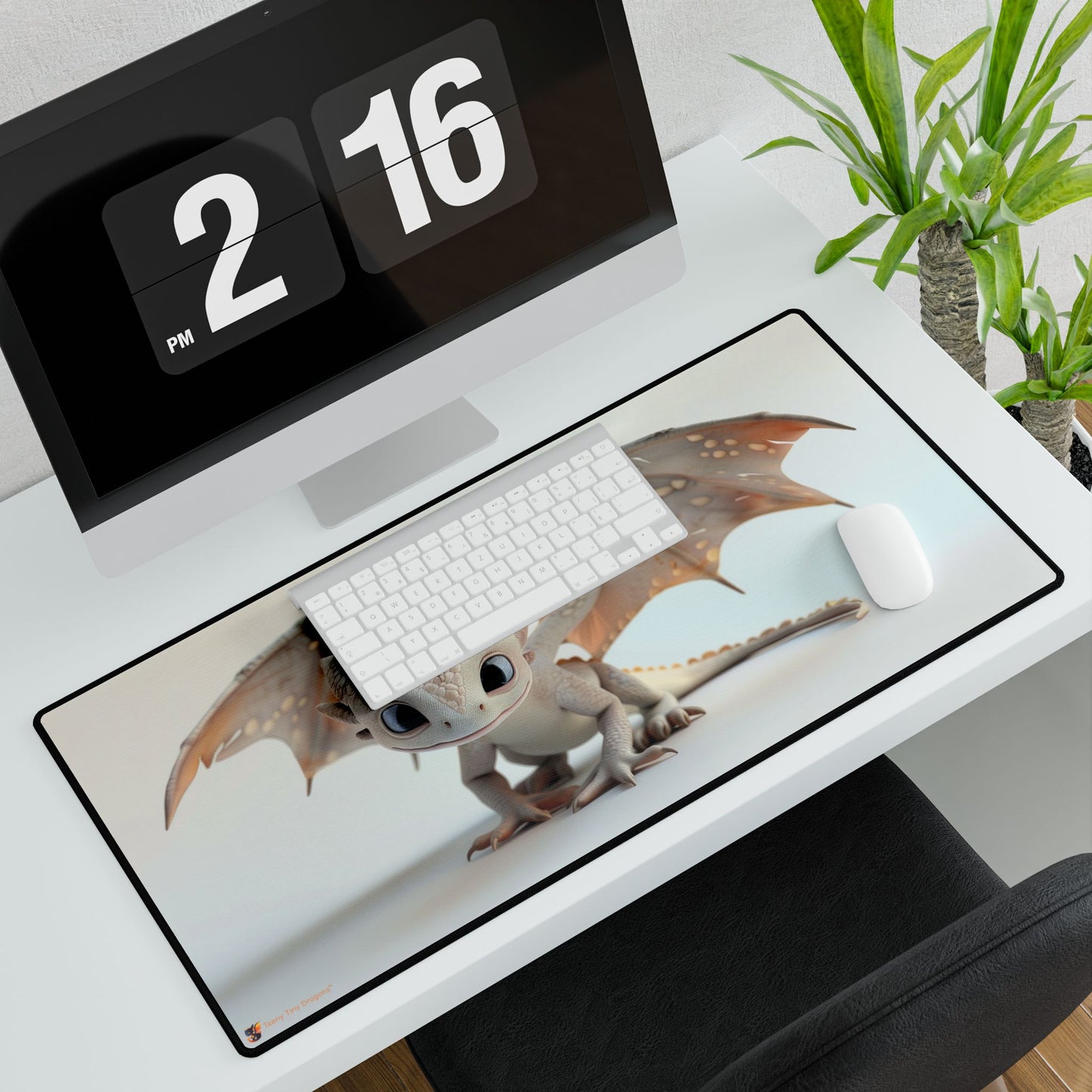 Happy Smiley Little Dragon Desk Mat - Teeny Tiny Dragons