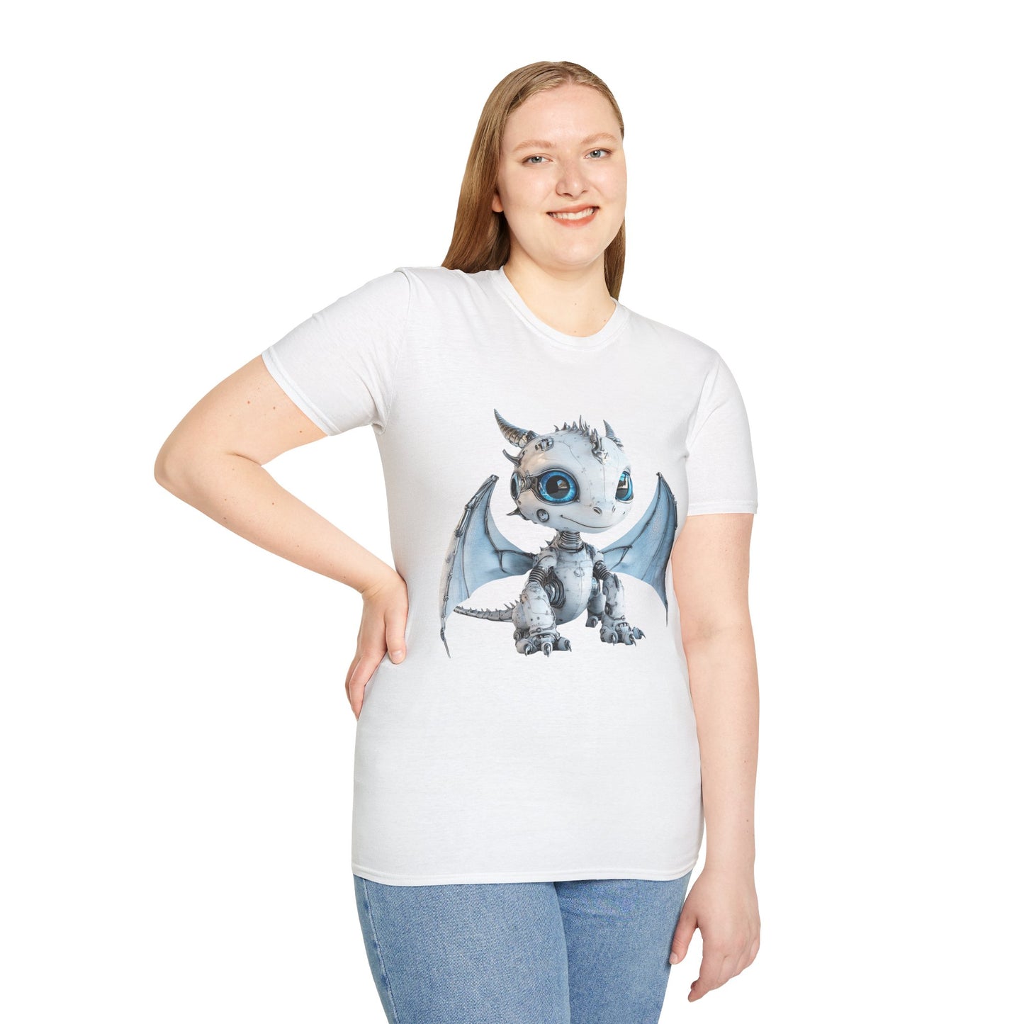 Blue Robot Dragon Adult Unisex Softstyle T-Shirt - Teeny Tiny Dragons