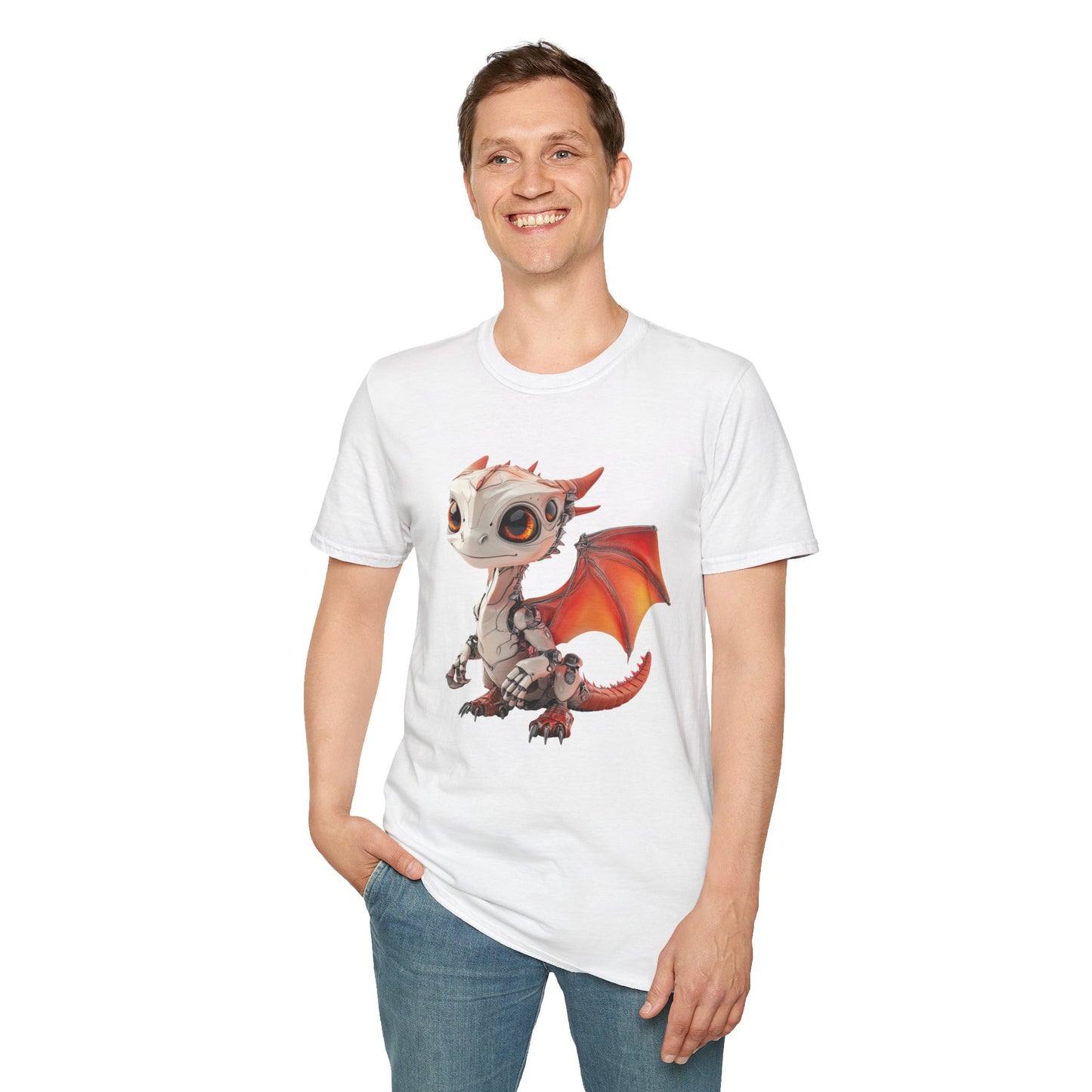 Big Eyed Baby Robot Dragon Adult Unisex Softstyle T-Shirt - Teeny Tiny Dragons