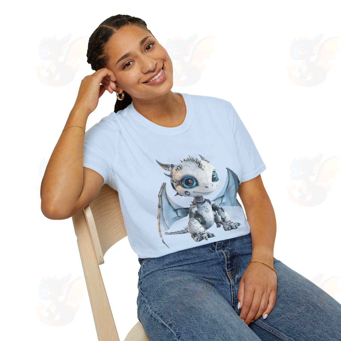 Cute Little Robot Dragon - Adult Robot Dragon Design Unisex Softstyle T-Shirt