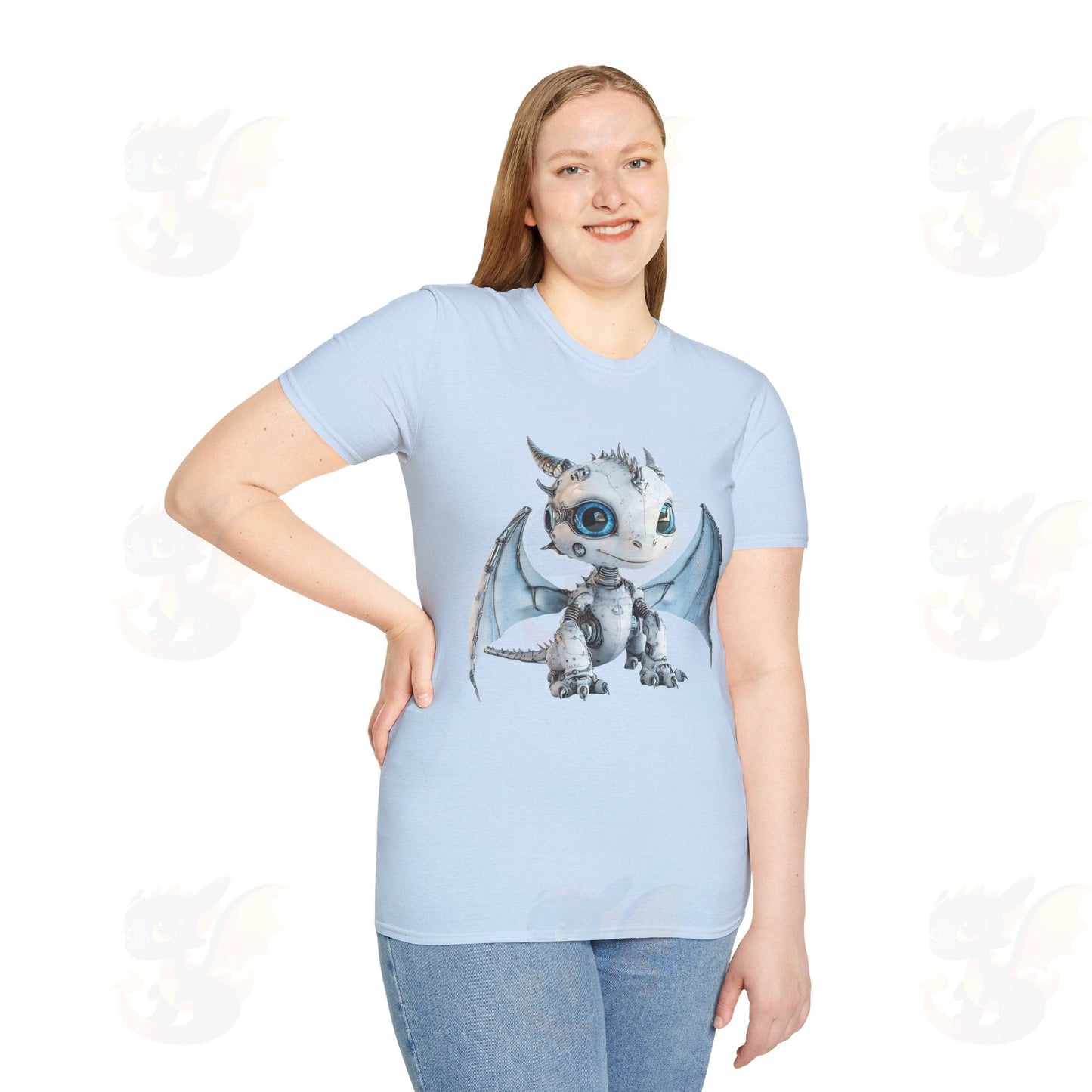 Cute Little Robot Dragon - Adult Robot Dragon Design Unisex Softstyle T-Shirt