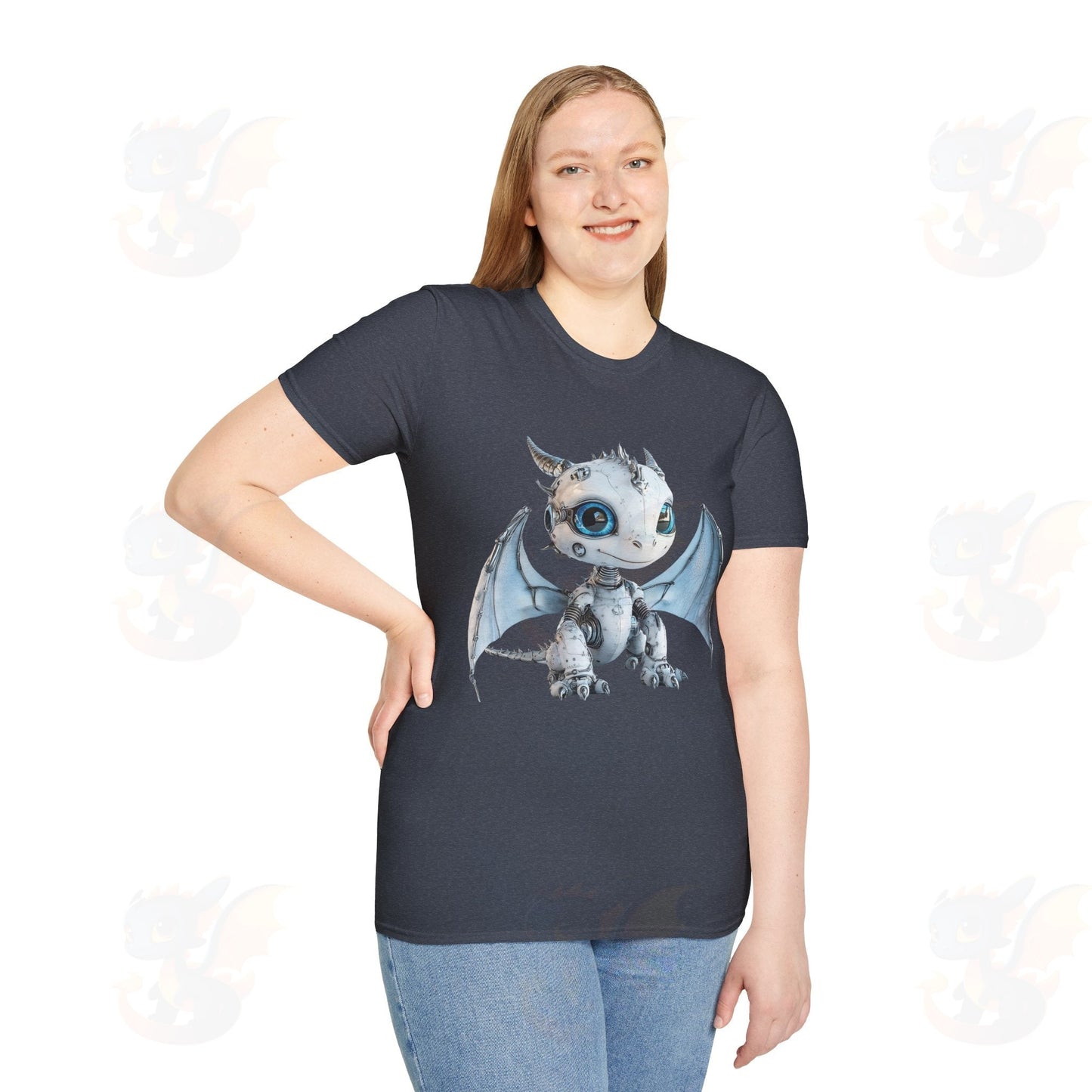 Cute Little Robot Dragon - Adult Robot Dragon Design Unisex Softstyle T-Shirt