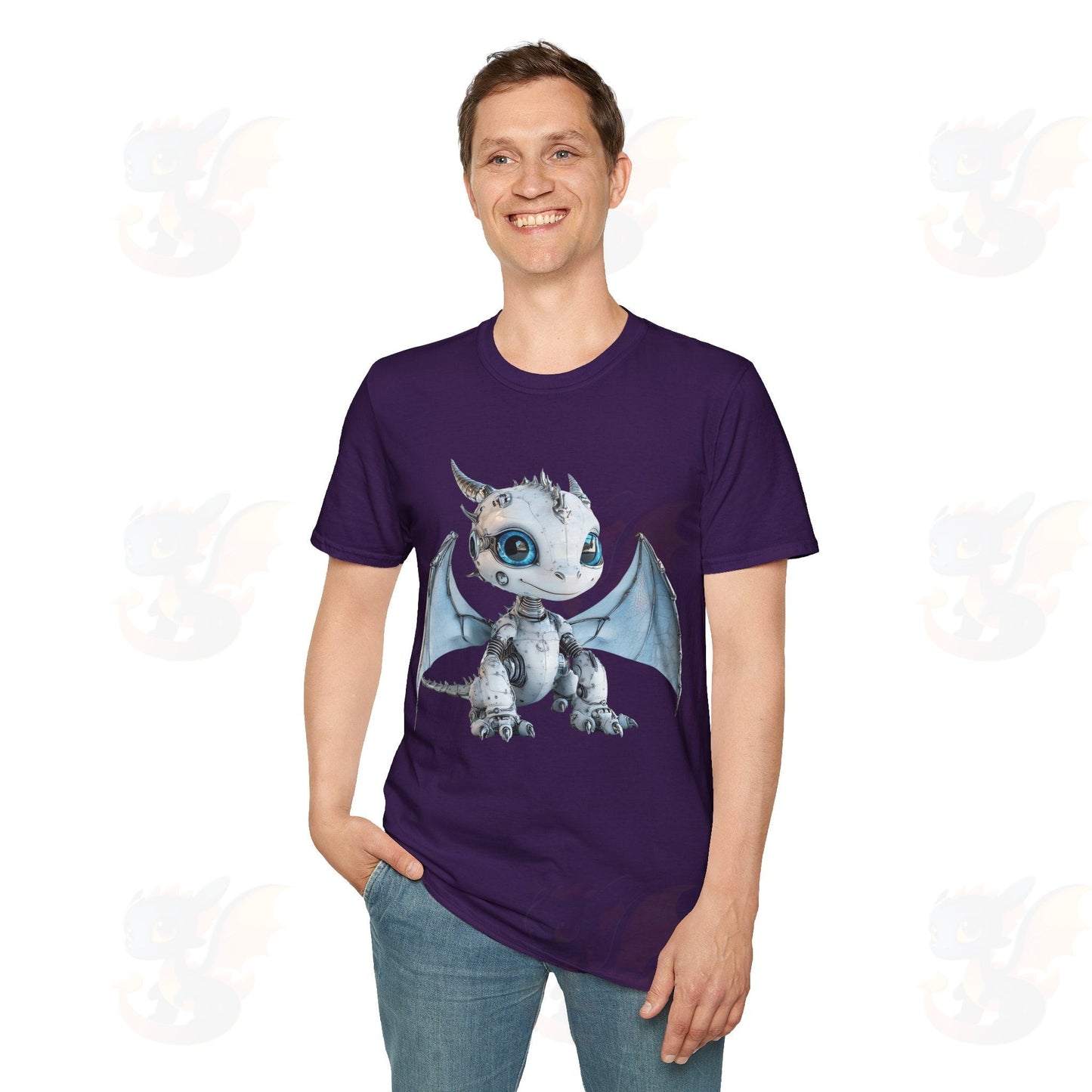 Cute Little Robot Dragon - Adult Robot Dragon Design Unisex Softstyle T-Shirt
