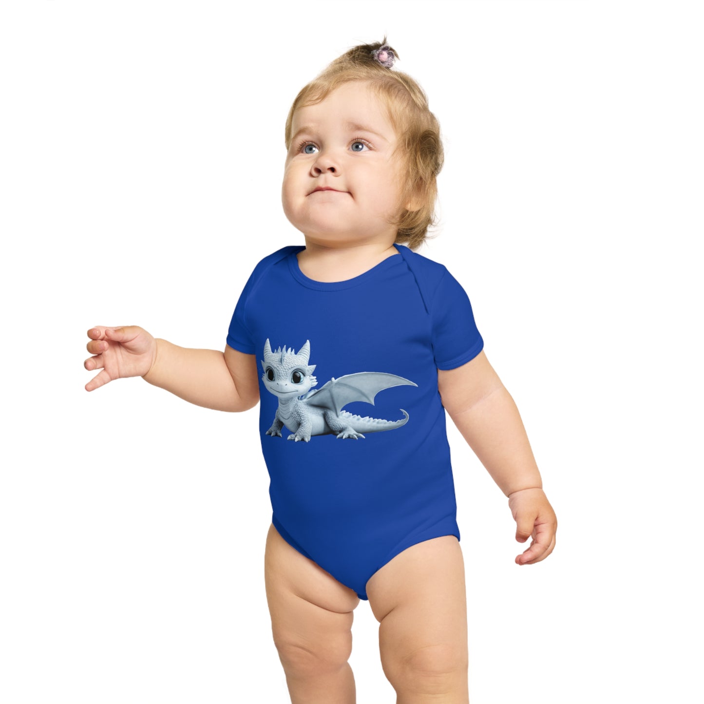 Short Sleeve Baby Bodysuit with an Adorable Baby Dragon