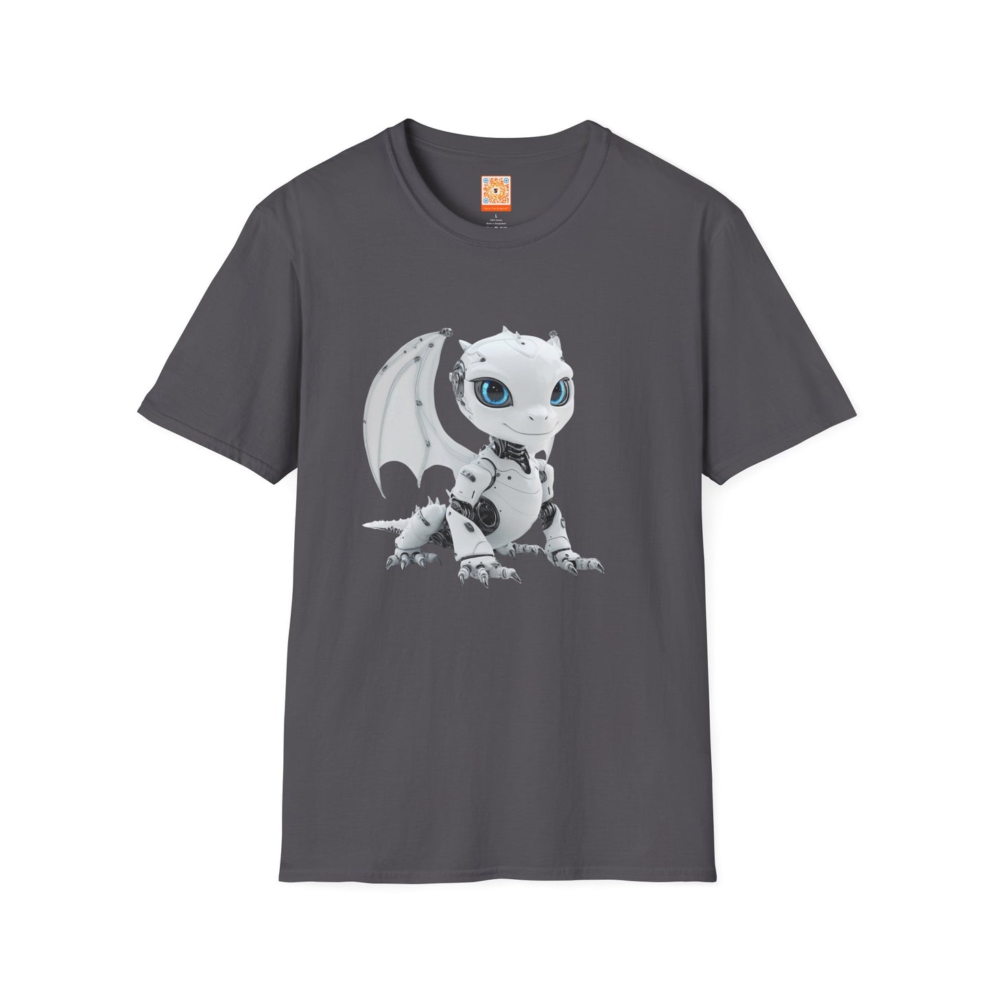 White Robot Dragon Adult Unisex Softstyle T-Shirt - Teeny Tiny Dragons