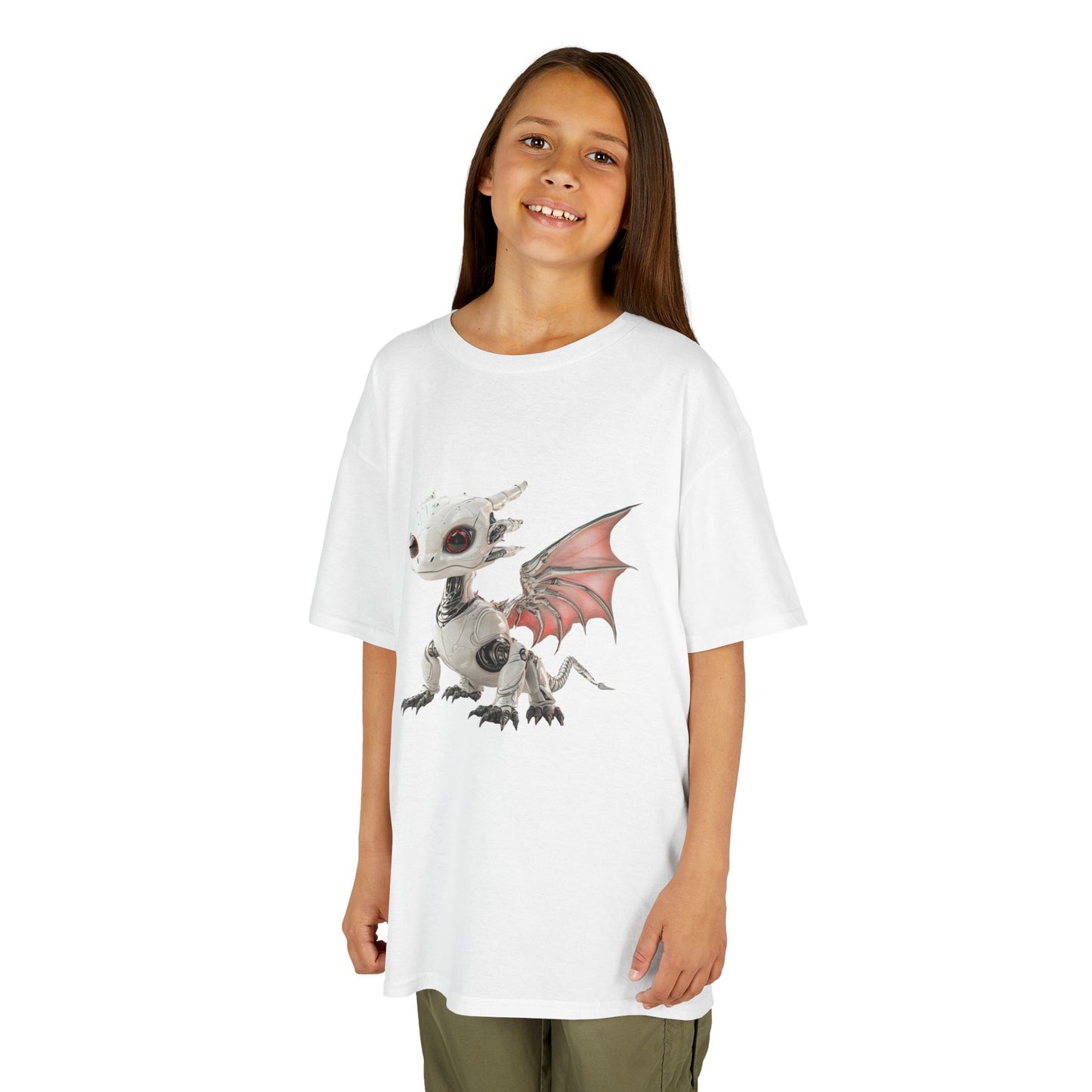 Sitting Grey Robot Dragon Kids 100% Cotton T-Shirt - Teeny Tiny Dragons