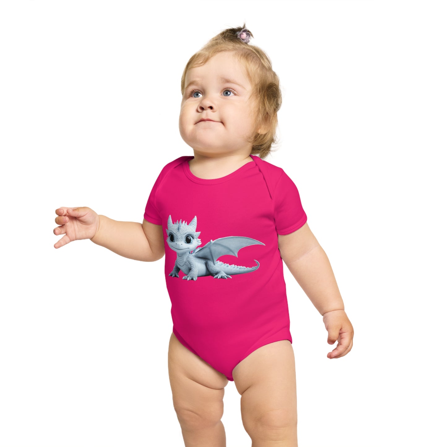 Short Sleeve Baby Bodysuit with an Adorable Baby Dragon