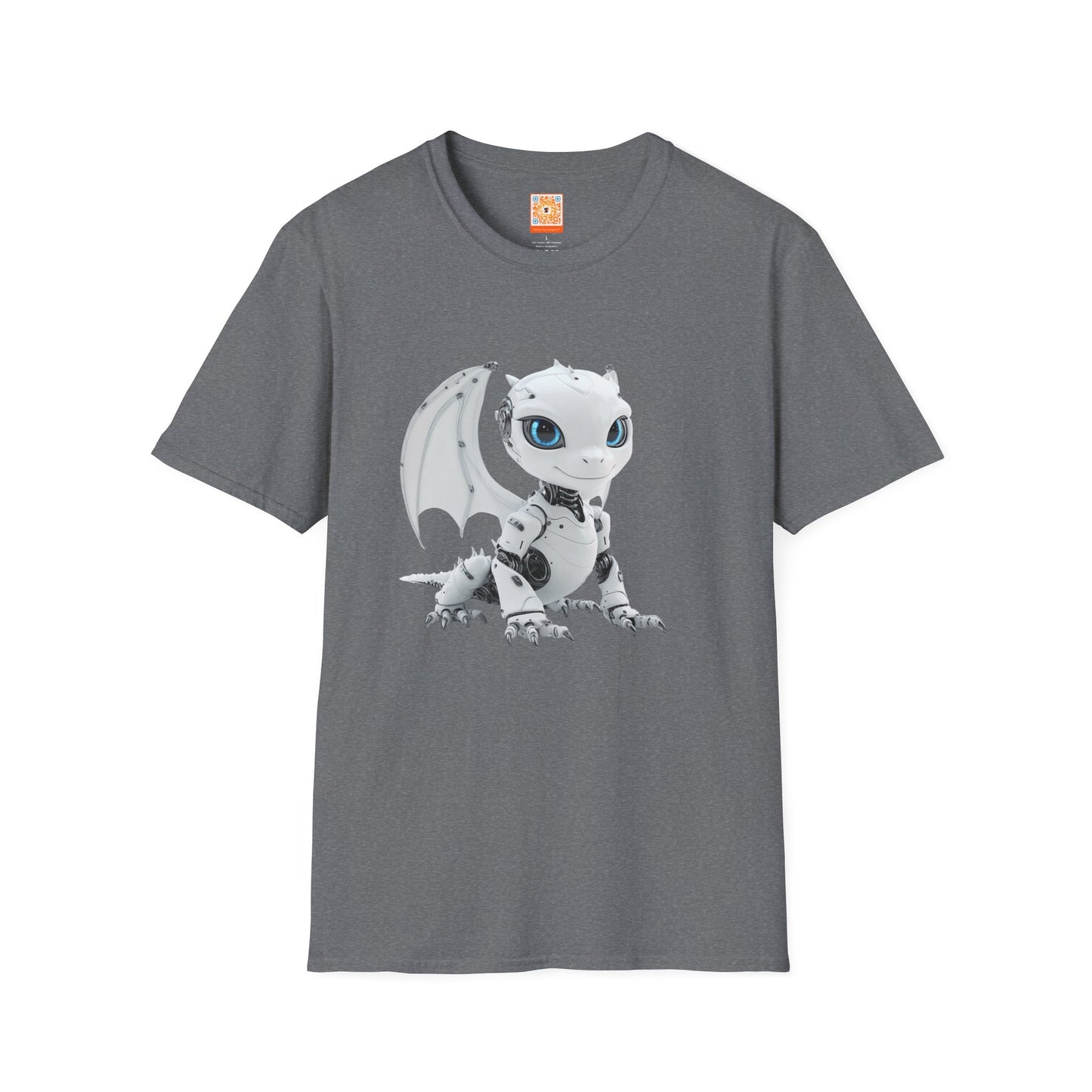 White Robot Dragon Adult Unisex Softstyle T-Shirt - Teeny Tiny Dragons