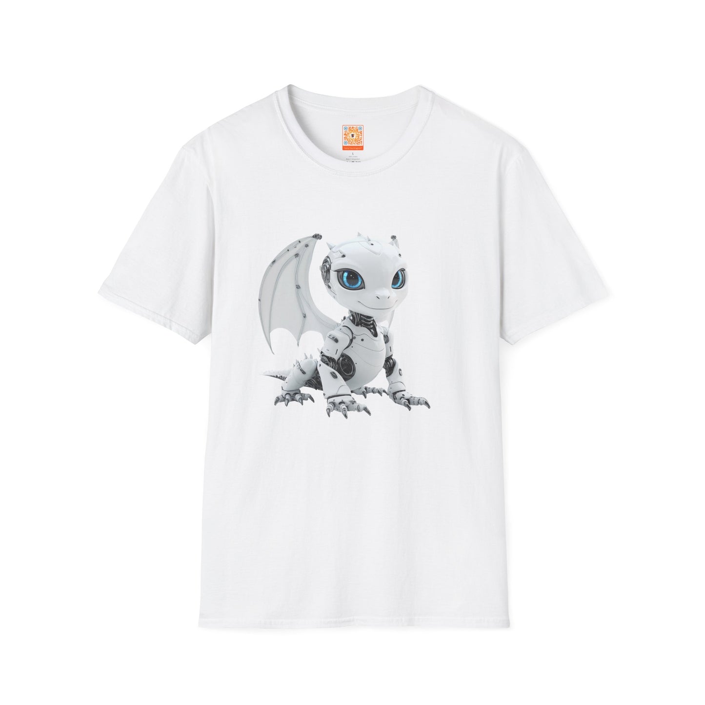 White Robot Dragon Adult Unisex Softstyle T-Shirt - Teeny Tiny Dragons