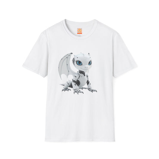 White Robot Dragon Adult Unisex Softstyle T-Shirt - Teeny Tiny Dragons