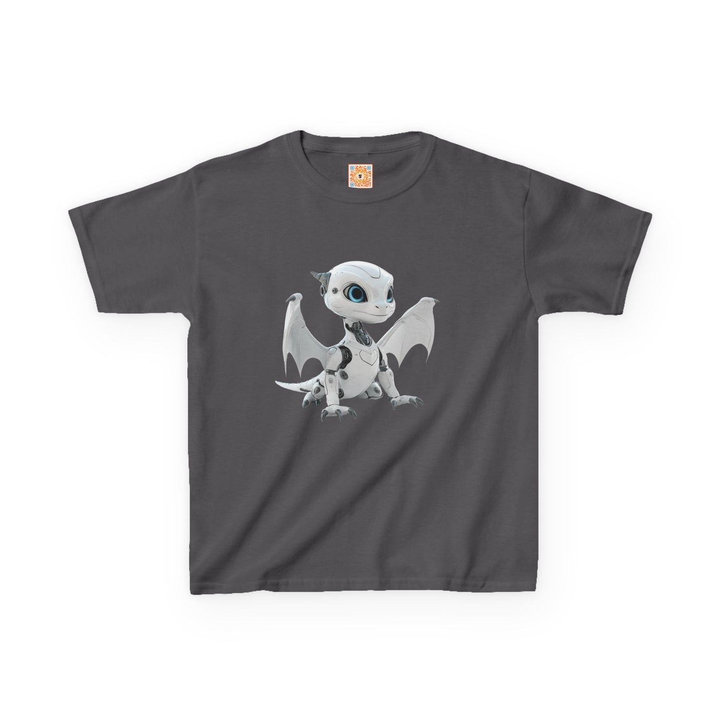 Cute White Robot Dragon Kids Heavy Cotton T-Shirt - Teeny Tiny Dragons