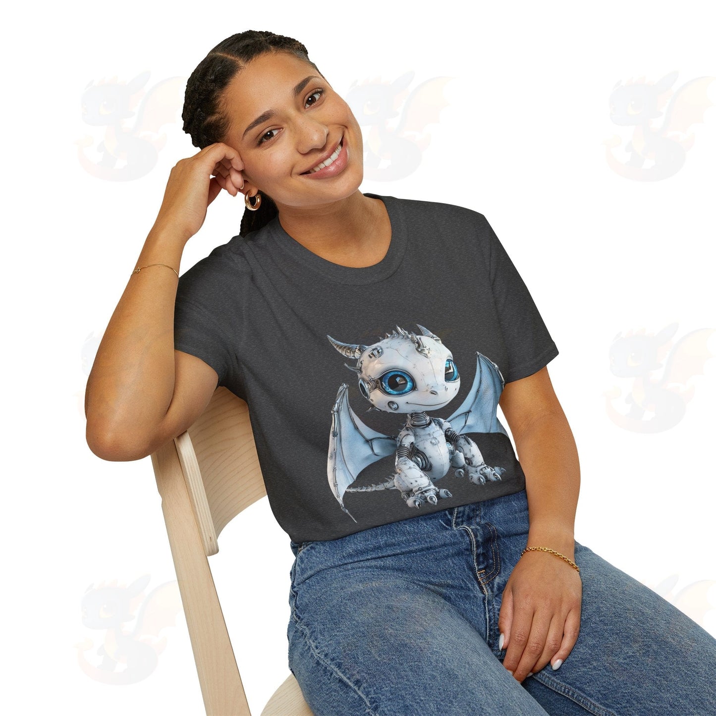 Cute Little Robot Dragon - Adult Robot Dragon Design Unisex Softstyle T-Shirt