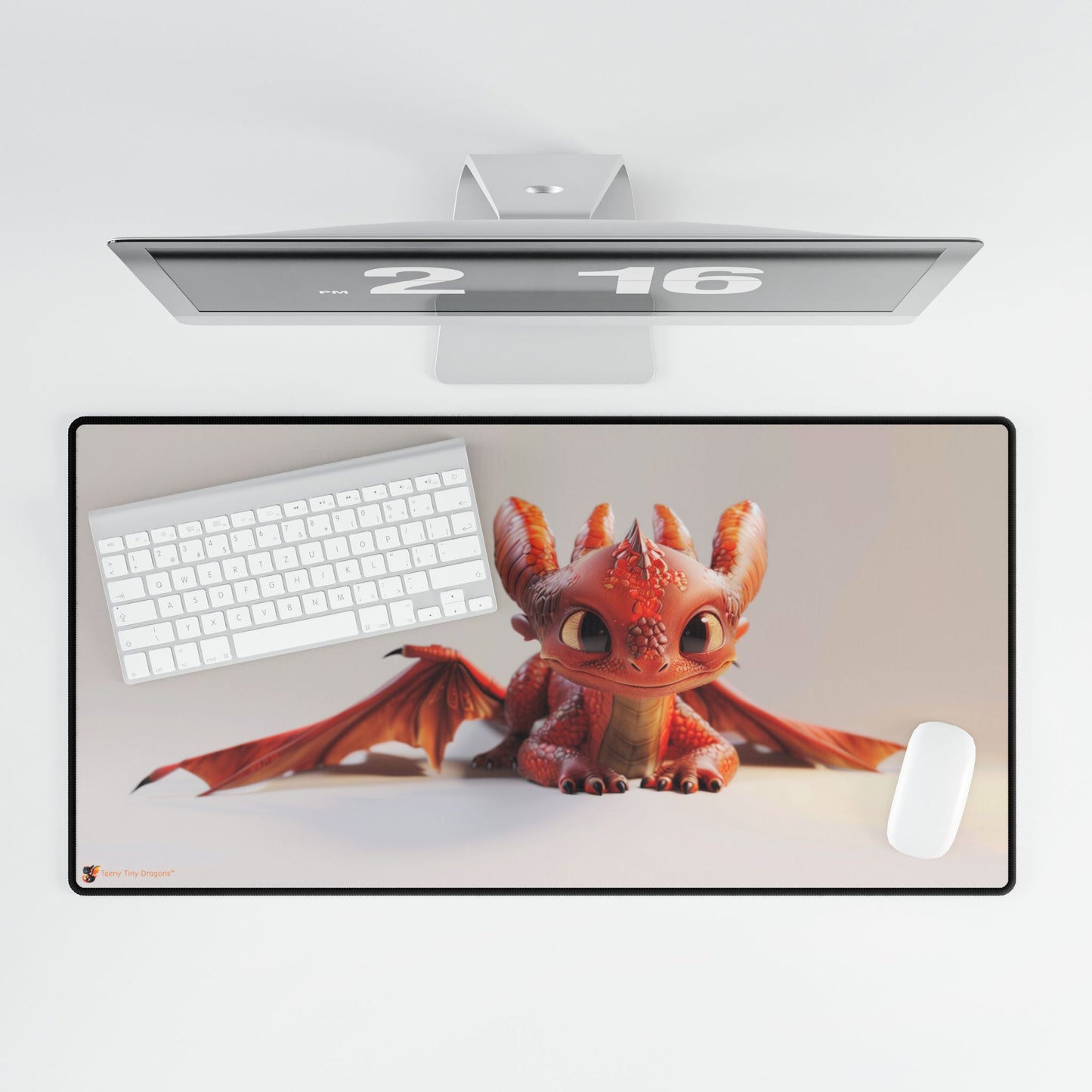 Very Cute Red Dragon Desk Mat - Teeny Tiny Dragons