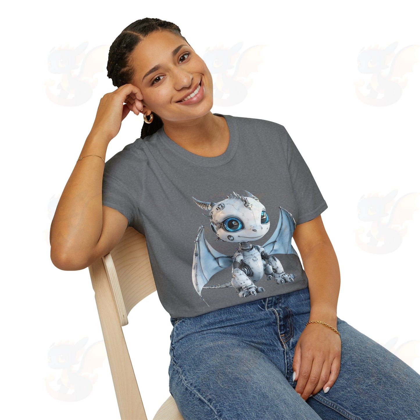 Cute Little Robot Dragon - Adult Robot Dragon Design Unisex Softstyle T-Shirt