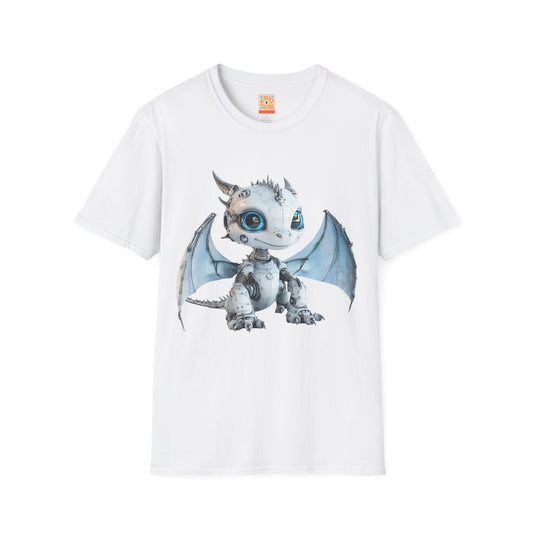 Blue Robot Dragon Adult Unisex Softstyle T-Shirt - Teeny Tiny Dragons