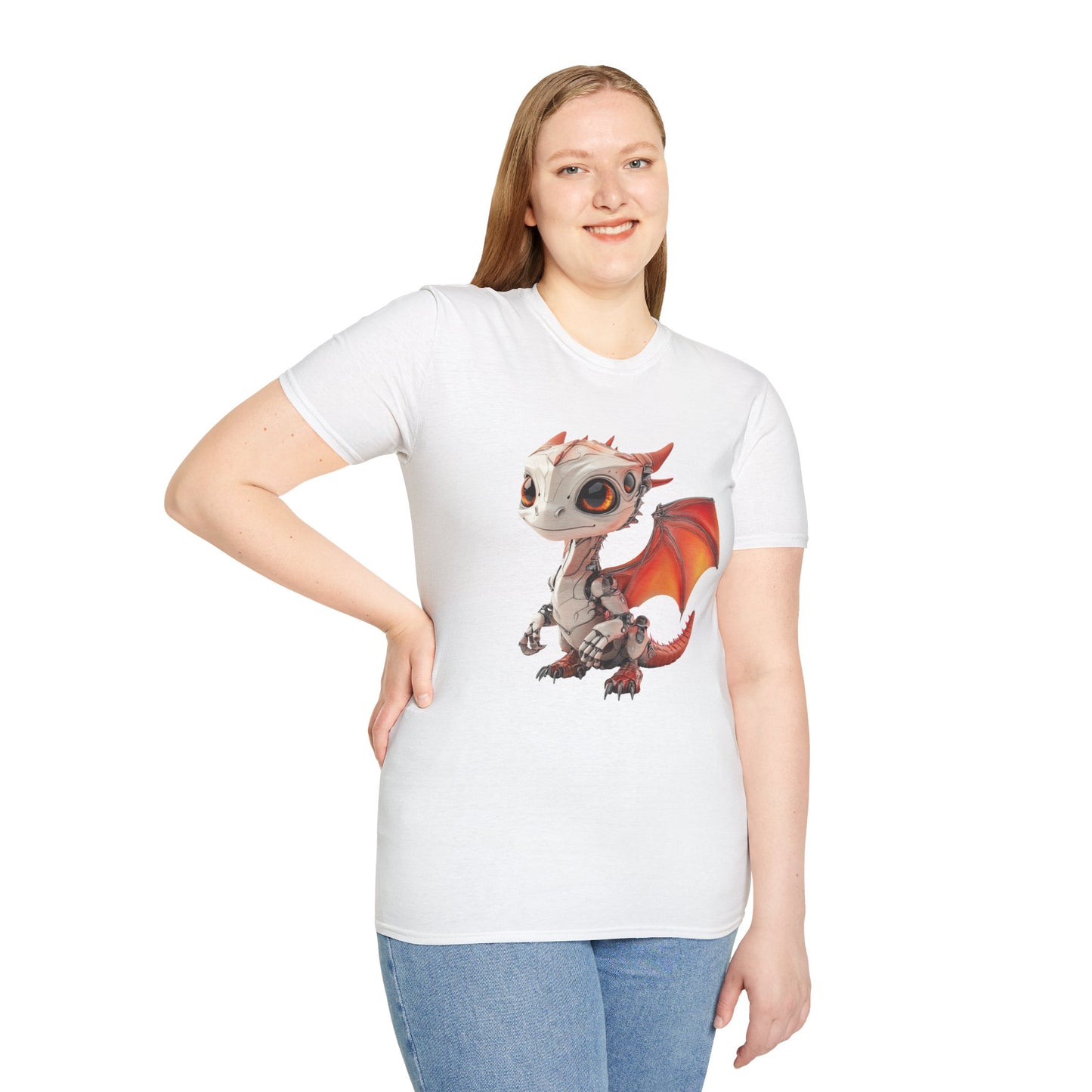 Big Eyed Baby Robot Dragon Adult Unisex Softstyle T-Shirt - Teeny Tiny Dragons