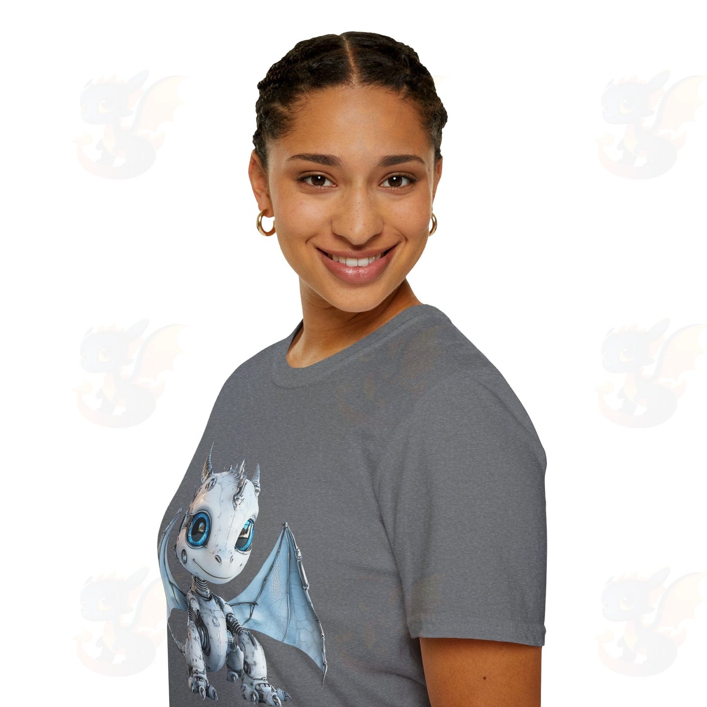 Cute Little Robot Dragon - Adult Robot Dragon Design Unisex Softstyle T-Shirt
